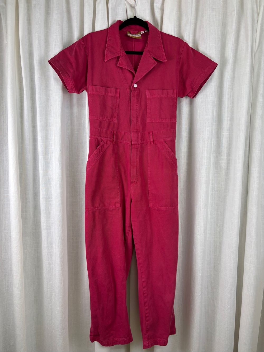Big Bud Press Short-Sleeve Utility Jumpsuit in Fuchsia Pink